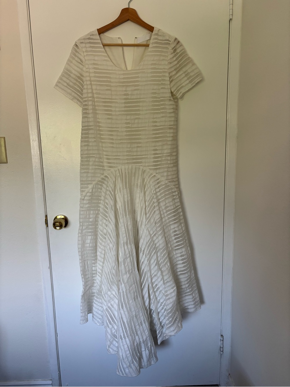 CO Women's Cream Textured Striped Midi Dress
